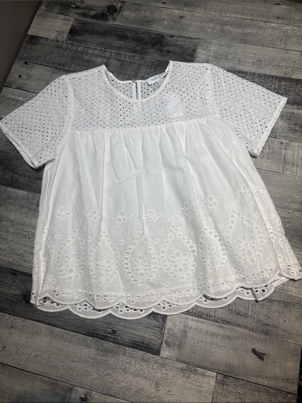 White Eyelet Short Sleeve Blouse
